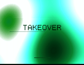 Animated: TAKEOVER VGA plasma title screen with green-cyan-white color cycling and pixel font logo